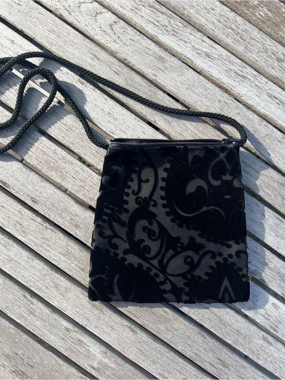 Dana Herbert Black Velvet Pattern Crossbody Bag